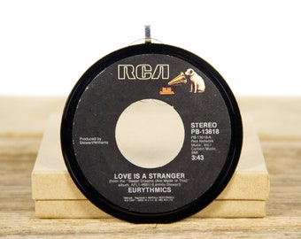 Vintage Eurythmics "Love Is A Stranger" Record Christmas Ornament from 1982 / Vintage Holiday Decor / Rock, Synth-Pop