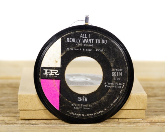 Vintage Cher "All I Really Want To Do" (Bob Dylan) Record Christmas Ornament from 1965 / Vintage Holiday Decor / Rock, Pop