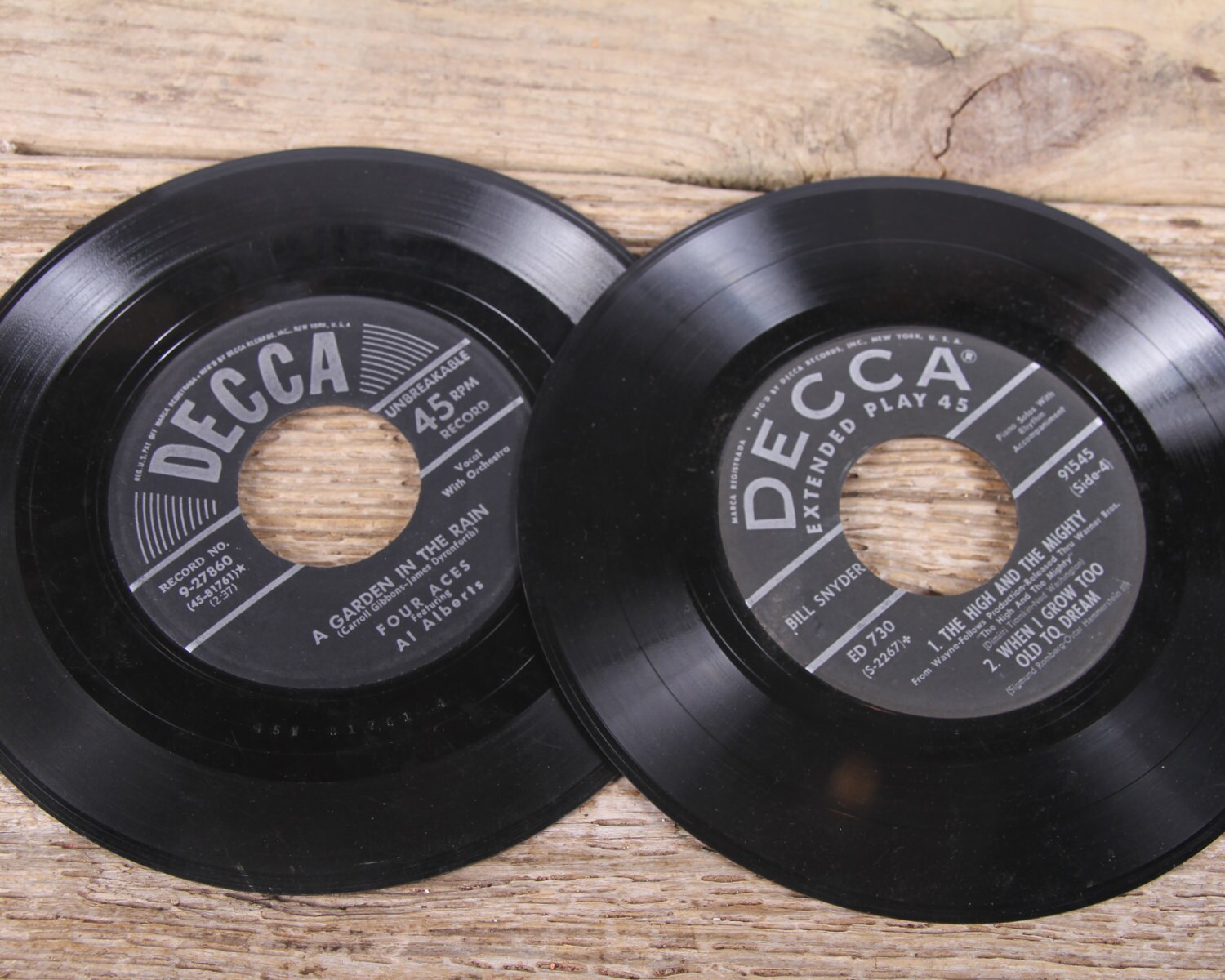 5 Vintage 45 Records / Grey and Black Records / Antique Vinyl Records