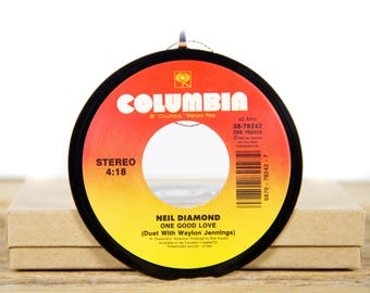 Vintage Neil Diamond & Waylon Jennings &quot;One Good Love&quot; Record Christmas Ornament from 1996 / Vintage Holiday Decor / Rock, Pop