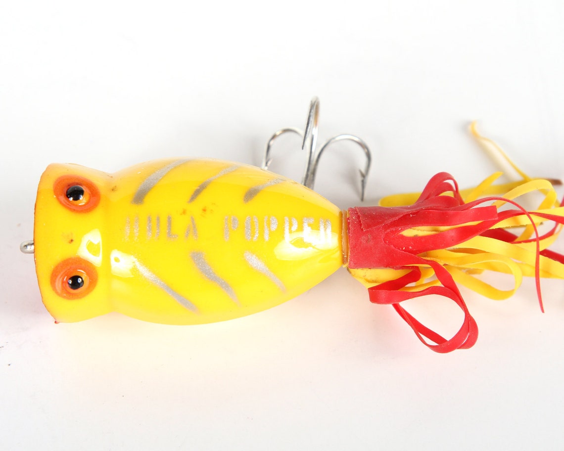 Fishing Lure / Fishing Decor / Yellow Hula Popper Vintage Etsy