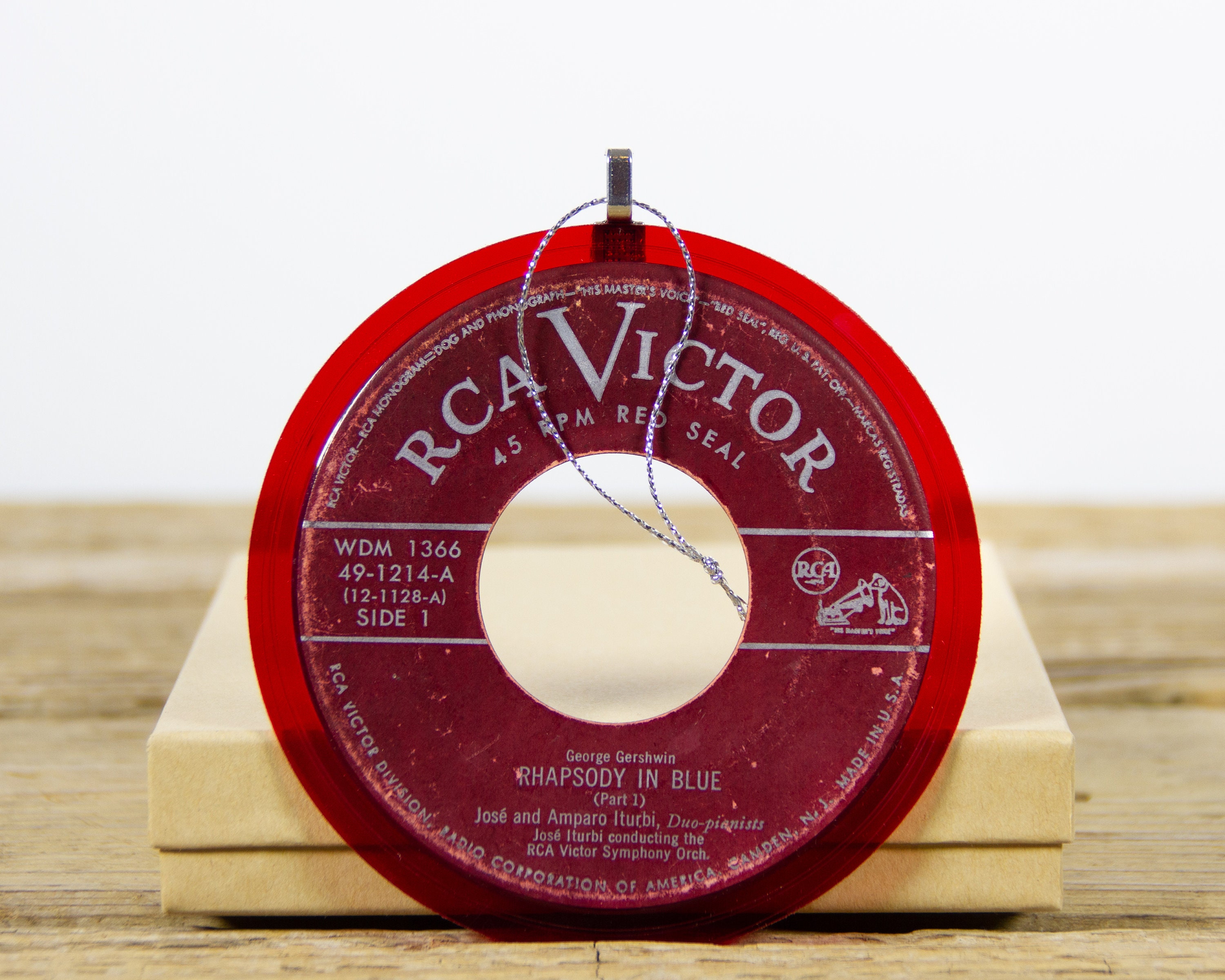 Vintage Red Vinyl Record Christmas Ornament / Classical Music Vintage