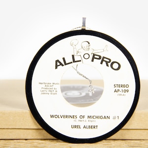 Vintage &quot;Wolverines Of Michigan&quot; by Urel Albert Vinyl Record Christmas Ornament / Vintage Holiday Decor / Michigan Football Ornament