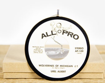 Vintage "Wolverines Of Michigan" by Urel Albert Vinyl Record Christmas Ornament / Vintage Holiday Decor / Michigan Football Ornament