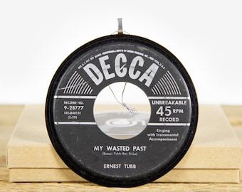 Vintage Ernest Tubb "My Wasted Past" Vinyl Record Christmas Ornament from 1965 / Holiday / Country, Folk