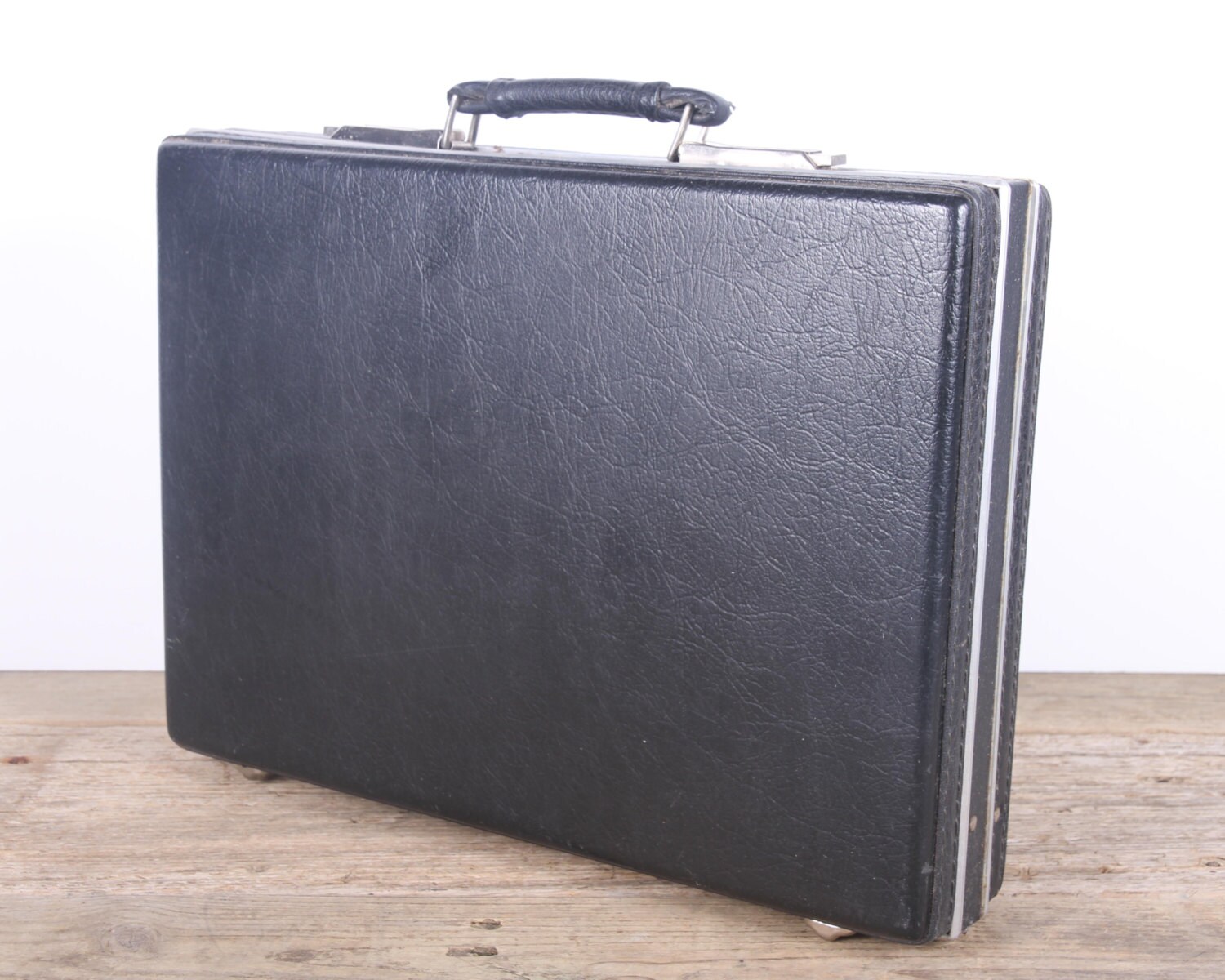 Vintage Black Briefcase / Antique Hardshell Black Briefcase / Suitcase