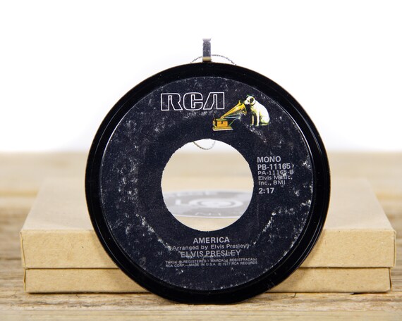Vintage Elvis "America" Record Christmas Ornament from 1977 / Vintage Holiday Decor / Rock, Pop / Elvis Ornament