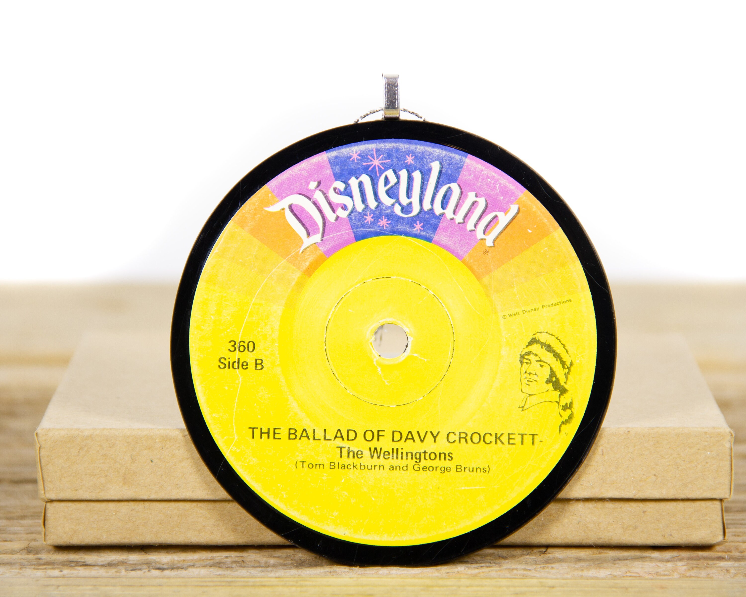 Vintage Disneyland Davy Crockett Vinyl Record Christmas Ornament from