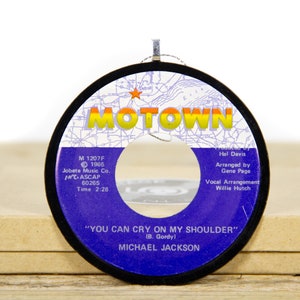 Vintage Michael Jackson &quot;You Can Cry On My Shoulder&quot; Vinyl Record Christmas Ornament from 1965 / Vintage Holiday Decor / Rock, Pop