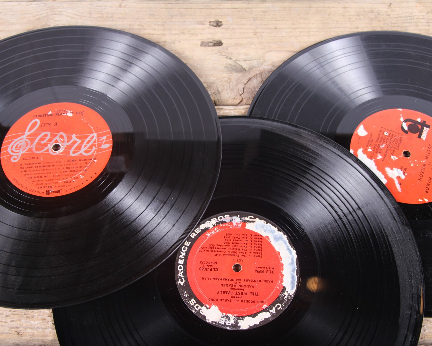 3 Vintage 33 1/3 Records / Red Vinyl Records / Antique Vinyl Records