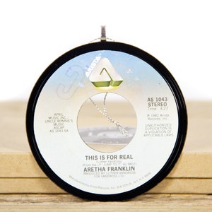Vintage Aretha Franklin &quot;This Is For Real&quot; Record Christmas Ornament from 1982 / Vintage Holiday Decor / Funk, Soul, Rock