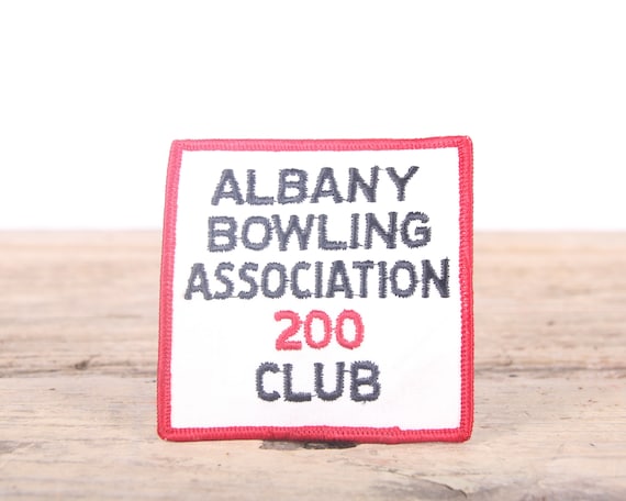Vintage Bowling Patch / Albany Bowling Association 200 Club Patch / Green Yellow Grunge Patch