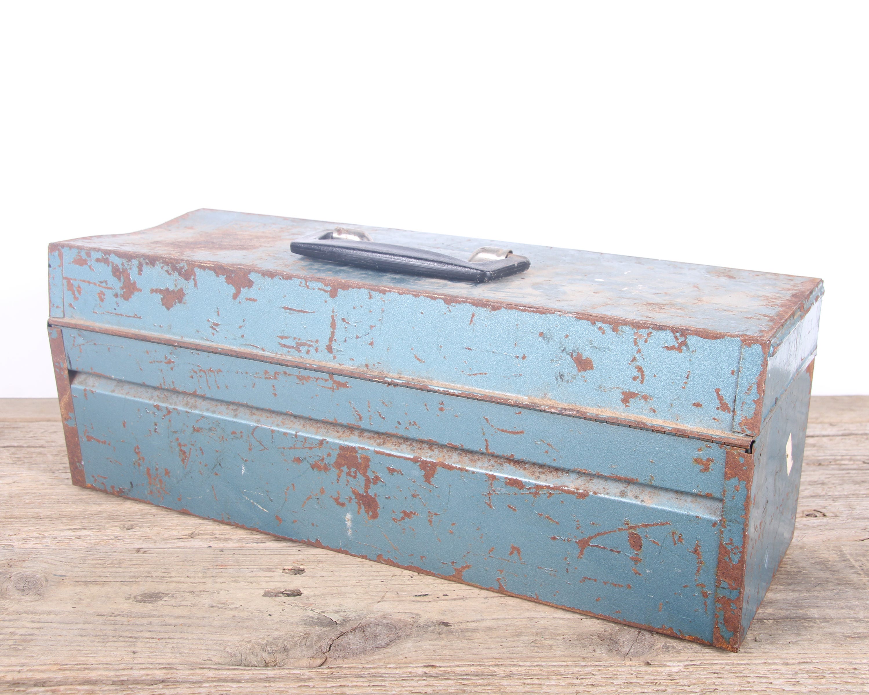 Vintage Blue Sears Metal Toolbox / Industrial Box / Metal Storage Box