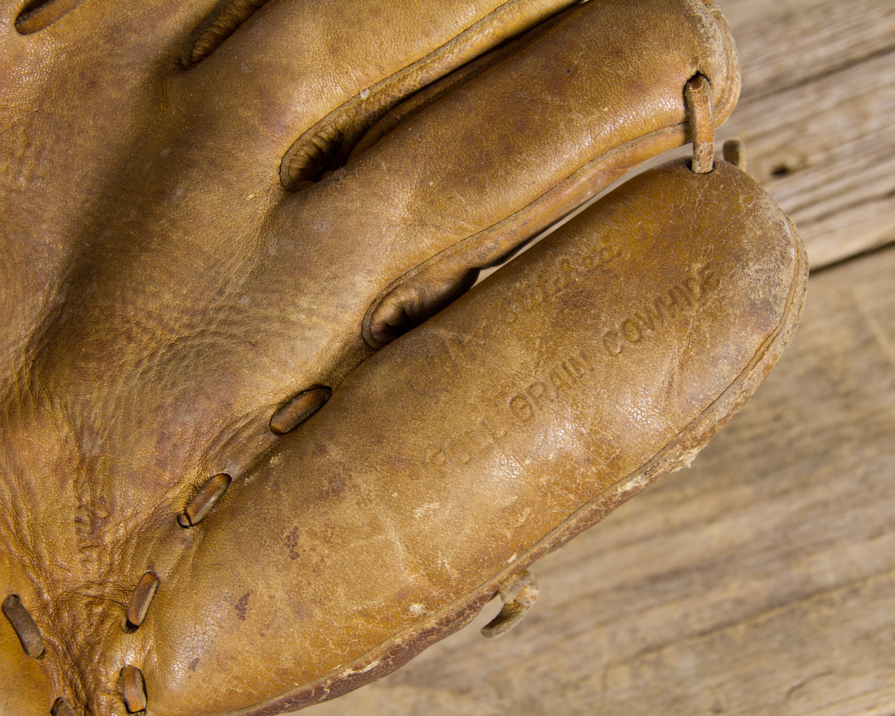 Antique Leather Baseball Glove / Old Baseball Mitt / Vintage Leather
