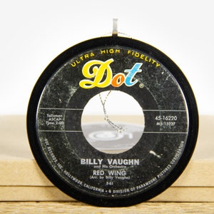 Vintage Billy Vaughn Red Wing Vinyl Record Christmas Ornament from 1961 / Holiday Decor / Pop image 1