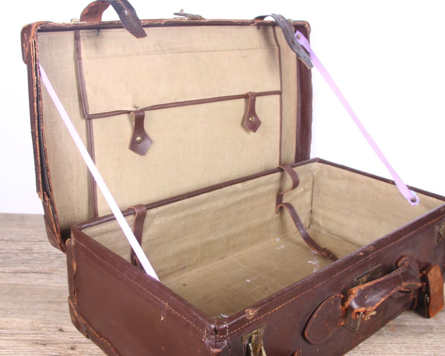 Antique Brown Leather Suitcase Luggage / Vintage Suitcase / Old Suitcase / Antique Suitcase