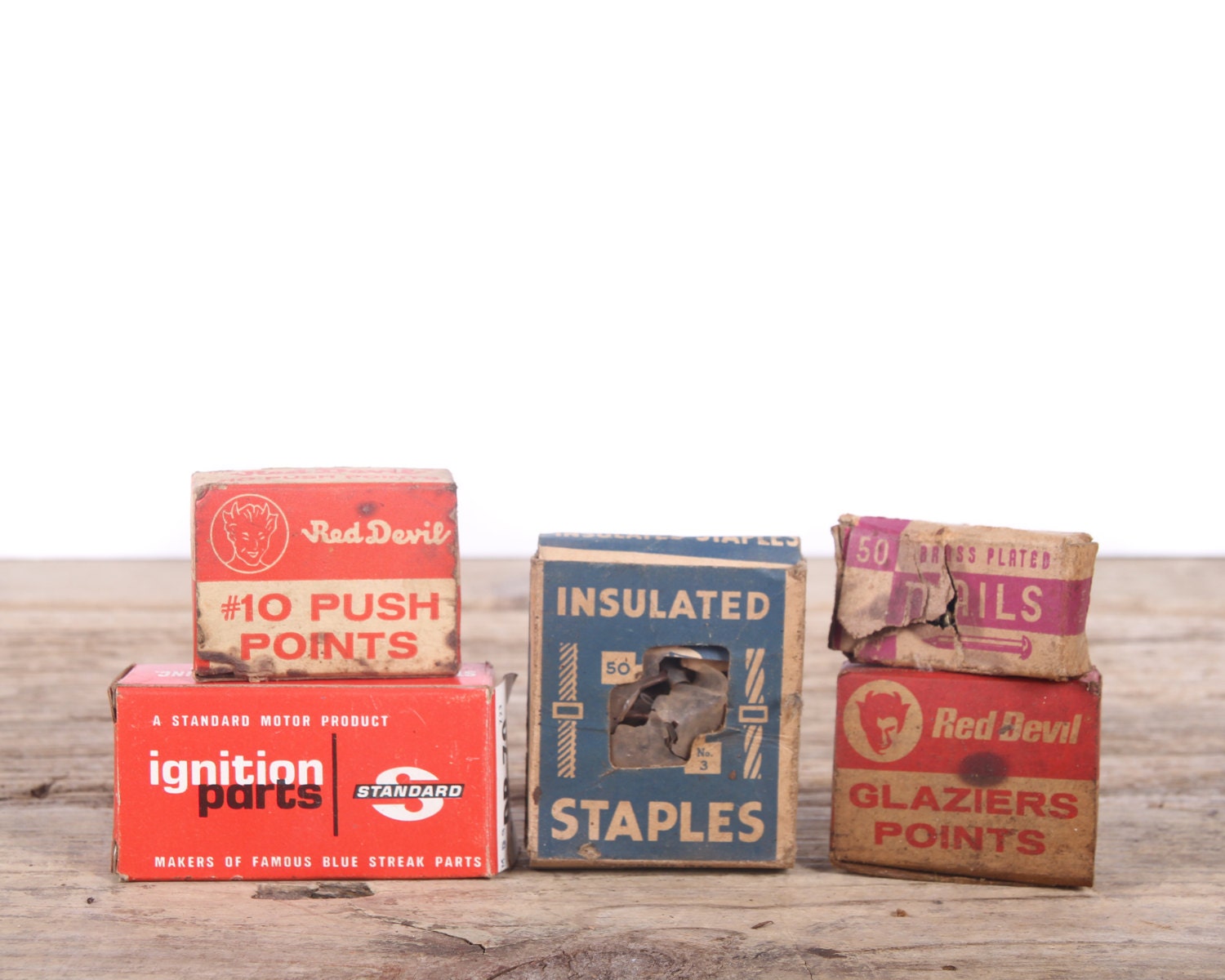 Vintage Nail Boxes / Old Hardware Nail & Staple Boxes / Red Etsy