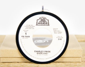 Vintage Charley Pride "Where I Was" Vinyl Record Christmas Ornament from 1988 / Vintage Holiday Decor / Country, Folk