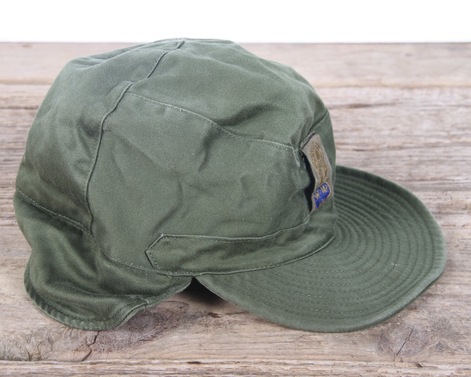 Vintage Military Cotton Field Hat / Small Army Cap / Green Retro