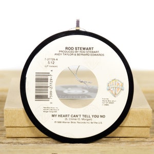 Vintage Rod Stewart &quot;My Heart Can&#39;t Tell You No&quot; Vinyl Record Christmas Ornament from 1988 / Vintage Holiday Decor / Rock, Pop