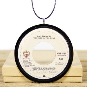 Vintage Handmade Rod Stewart Vinyl Record Necklace from 1978 / Rock and Roll Musical Necklace Fashion / Women&#39;s Unique Gift