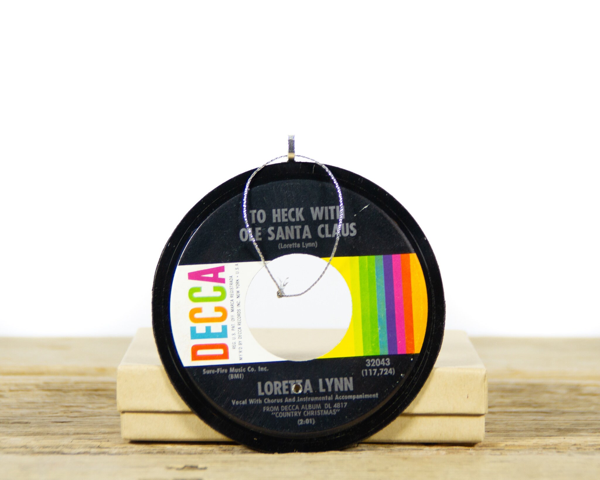 Santa's best musical lighted jukebox christmas ornament 1970s 70s music works Vintage Loretta Lynn To Heck With Ole Santa Claus Vinyl Record Christmas Ornament / Unique Vinyl