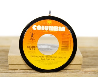Vintage Paul McCartney & Michael Jackson &quot;Say Say Say&quot; Vinyl Record Christmas Ornament from 1983 / Vintage Holiday Decor / Rock, Pop