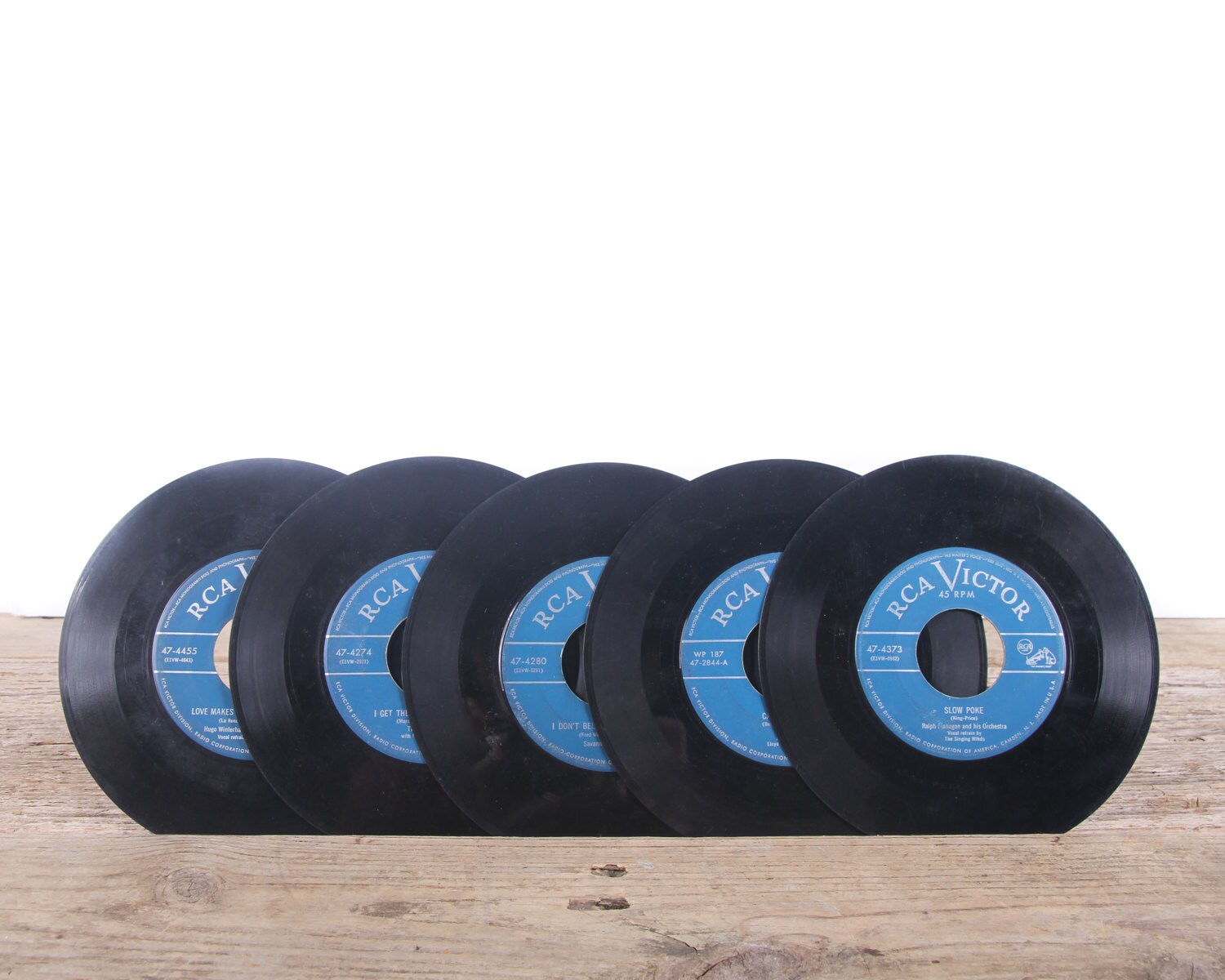 5 Vintage 45 Records / Blue Vinyl Records / Antique Vinyl Records