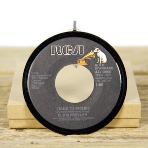 Vintage Elvis Presley &quot;Rags To Riches&quot; Vinyl Record Christmas Ornament from 1970 / Elvis Gift / Elvis Record Music Gift / Rock & Roll