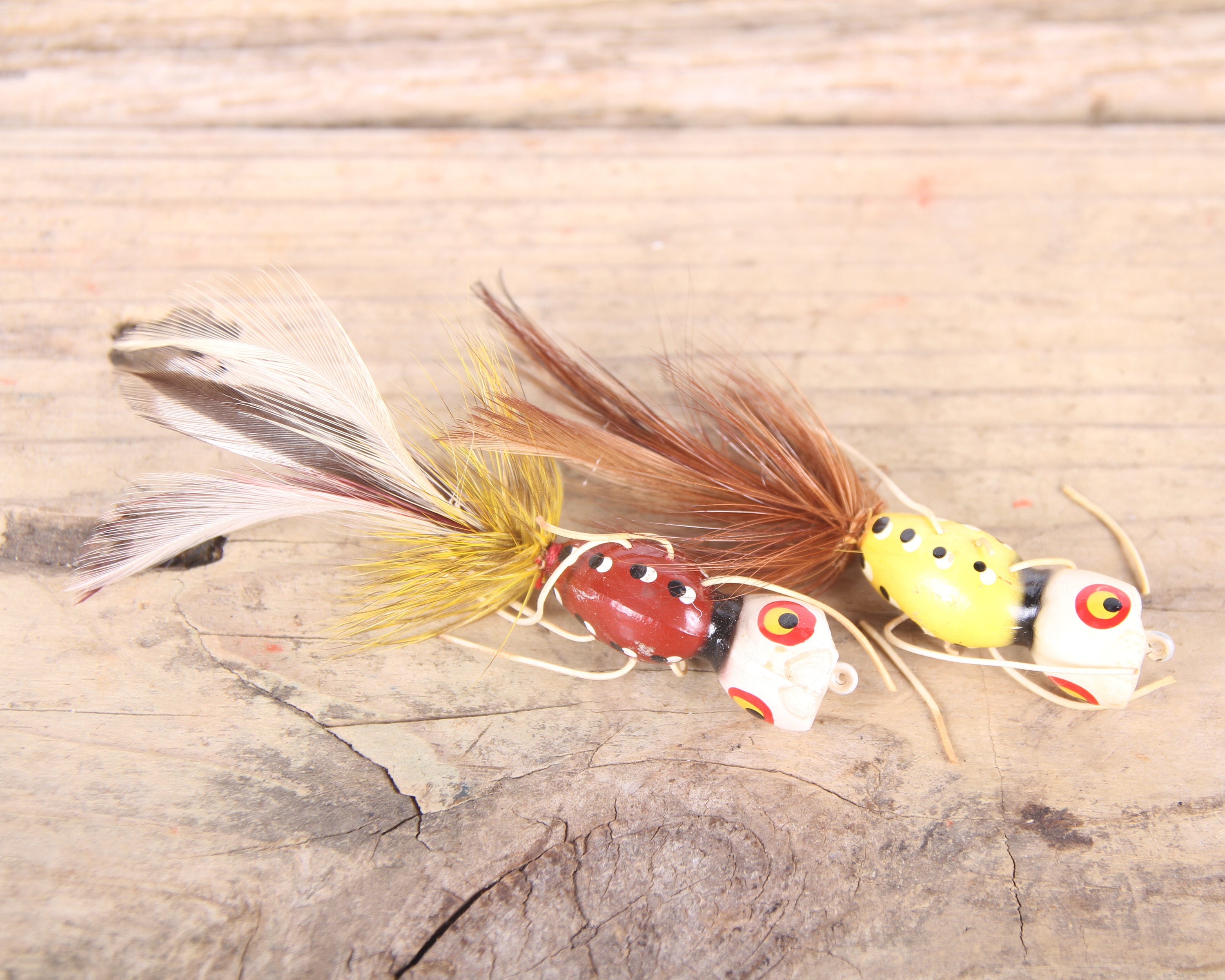 Vintage Fly Fishing Lures / Red White Yellow Fly Fishing