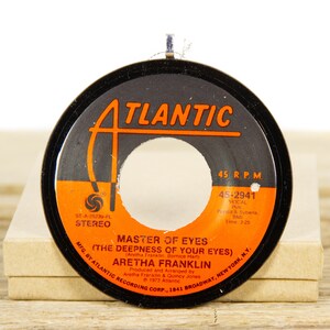Vintage Aretha Franklin &quot;Master of Eyes&quot; Record Christmas Ornament from 1973 / Vintage Holiday Decor / Funk, Soul, Rock