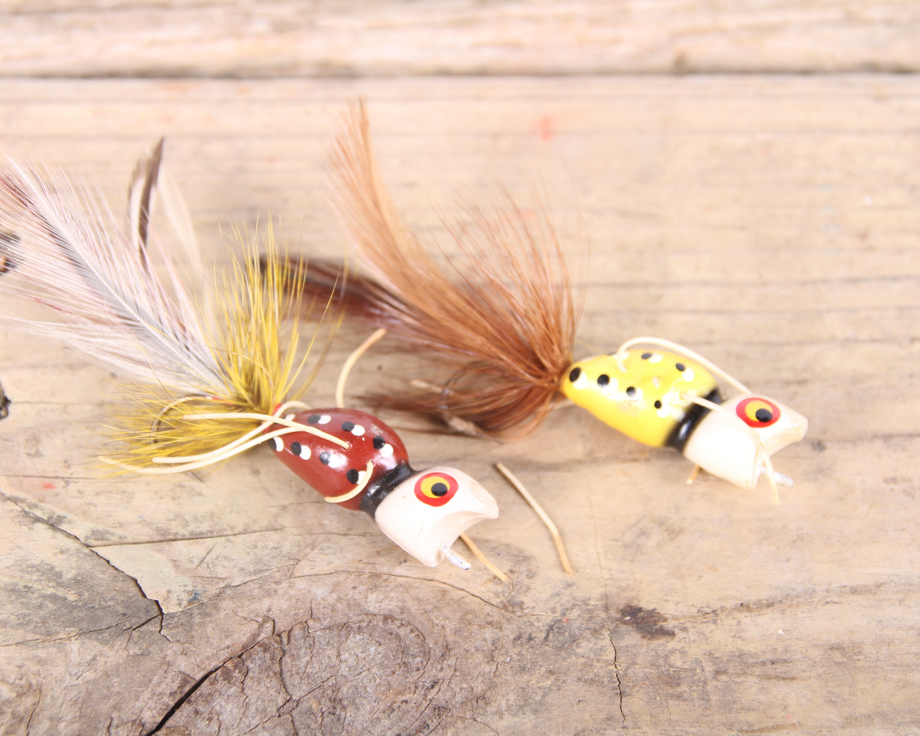 Vintage Fly Fishing Lures / Red White Yellow Fly Fishing
