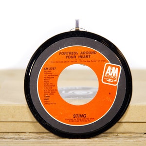 Vintage Sting &quot;Fortress Around Your Heart&quot; Record Christmas Ornament from 1985 / Vintage Holiday Decor / Rock, Pop