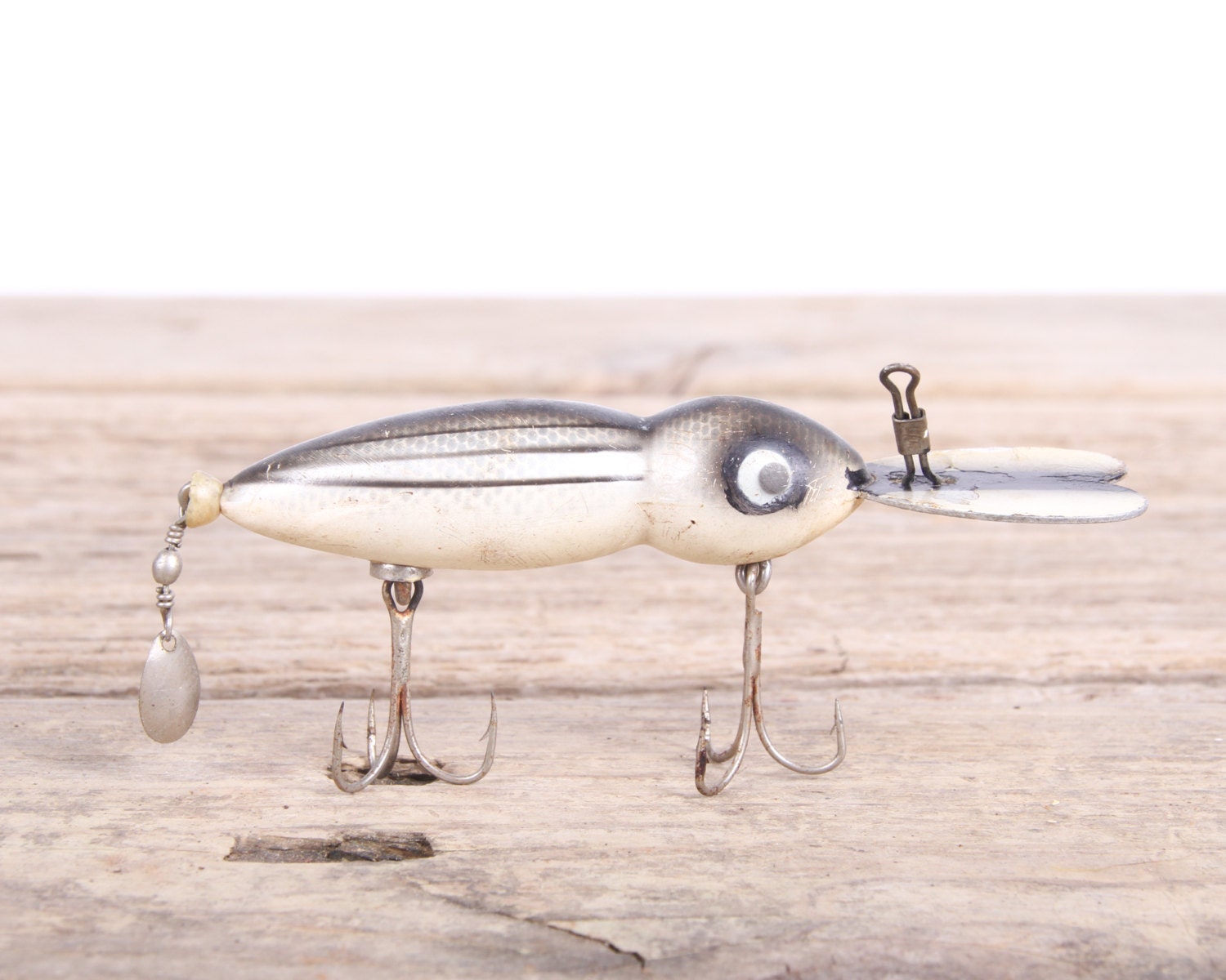 Old Fishing Lure / Black White Striped Fishing Lure / Fishing Decor