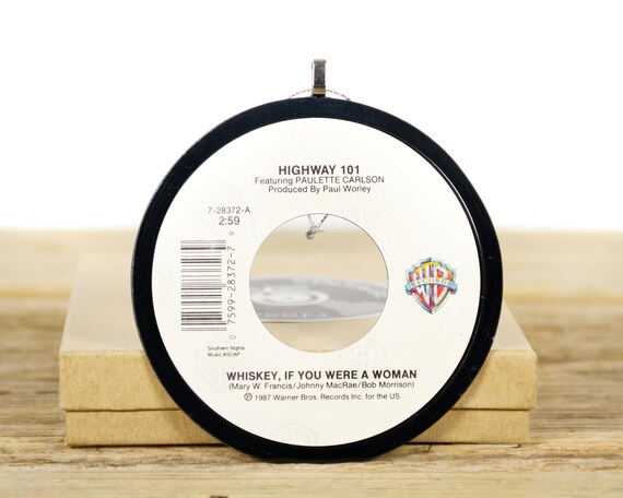 Vintage Highway 101 "Whiskey, If You Were A Woman" Vinyl Record Christmas Ornament from 1987 / Vintage Holiday Decor / Country, Folk