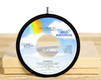 Vintage Kansas "All I Wanted" Record Christmas Ornament from 1986 / Vintage Holiday Decor / Rock, Pop