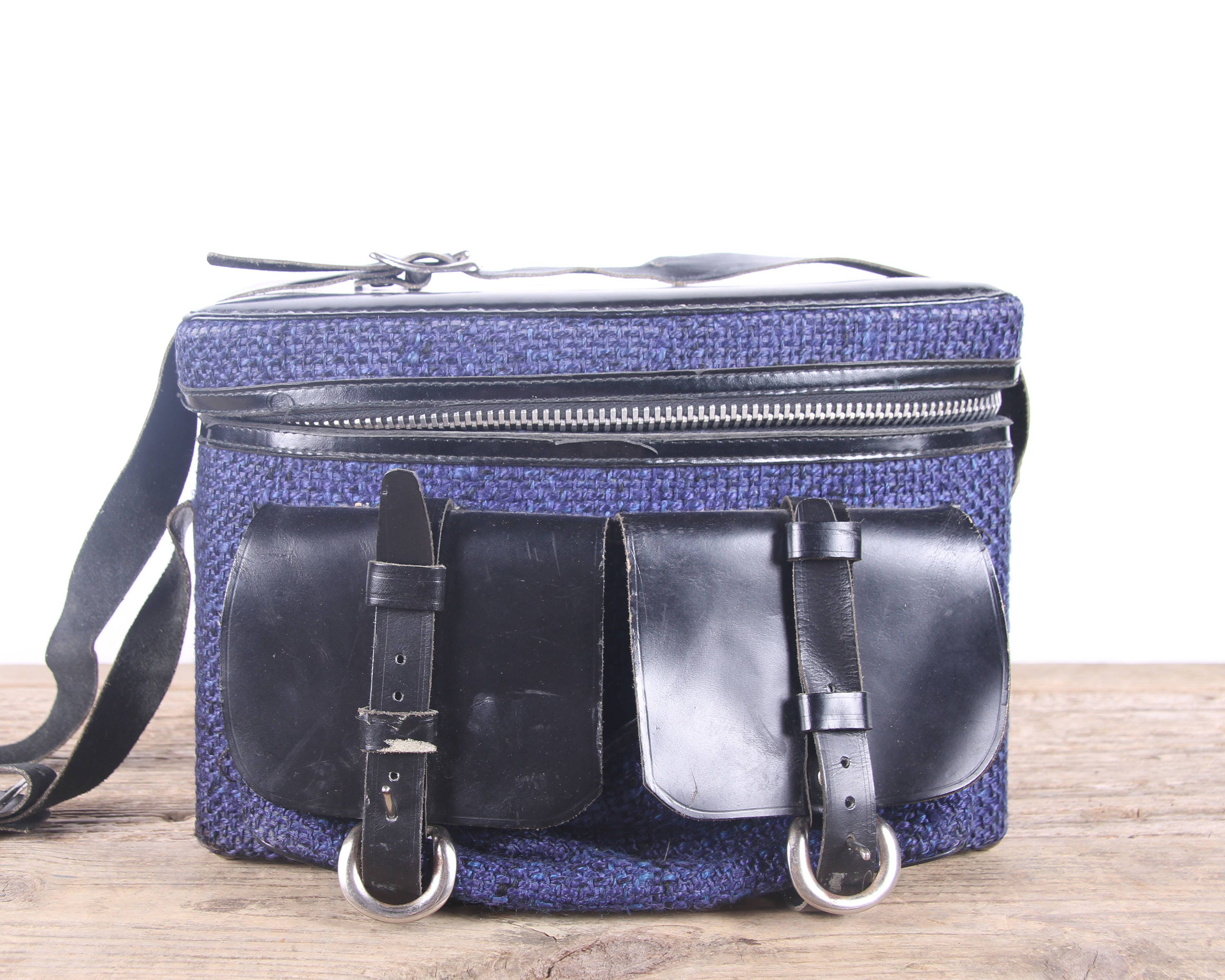 Vintage Blue SLR Camera Bag / Old Camera Bag / Cloth Camera Case