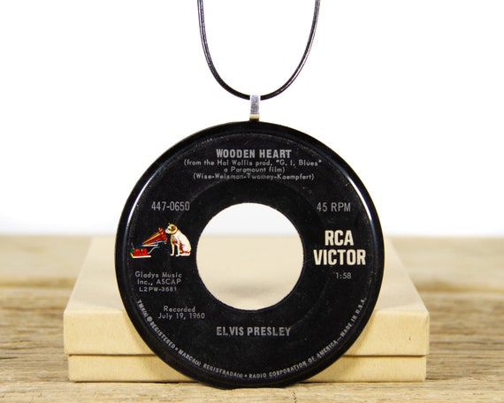 Vintage Handmade Elvis Presley Vinyl Record Necklace from 1965 / Rock & Roll Music Collectible / Women's Necklace Gift / Men's Necklace