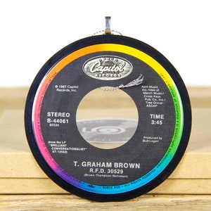 Vintage T. Graham Brown &quot;R.F.D 30529&quot; Vinyl Record Christmas Ornament from 1987 / Vintage Holiday Decor / Country, Folk