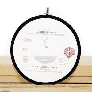 Vintage John Fogerty &quot;Rock And Roll Girls&quot; Vinyl Record Christmas Ornament from 1985 / Vintage Holiday Decor / Rock, Pop