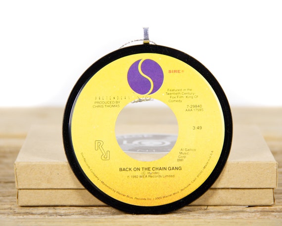 Vintage Pretenders "Back On The Chain Gang" Record Christmas Ornament from 1982 / Vintage Holiday Decor / Rock, Pop / Elvis Ornament