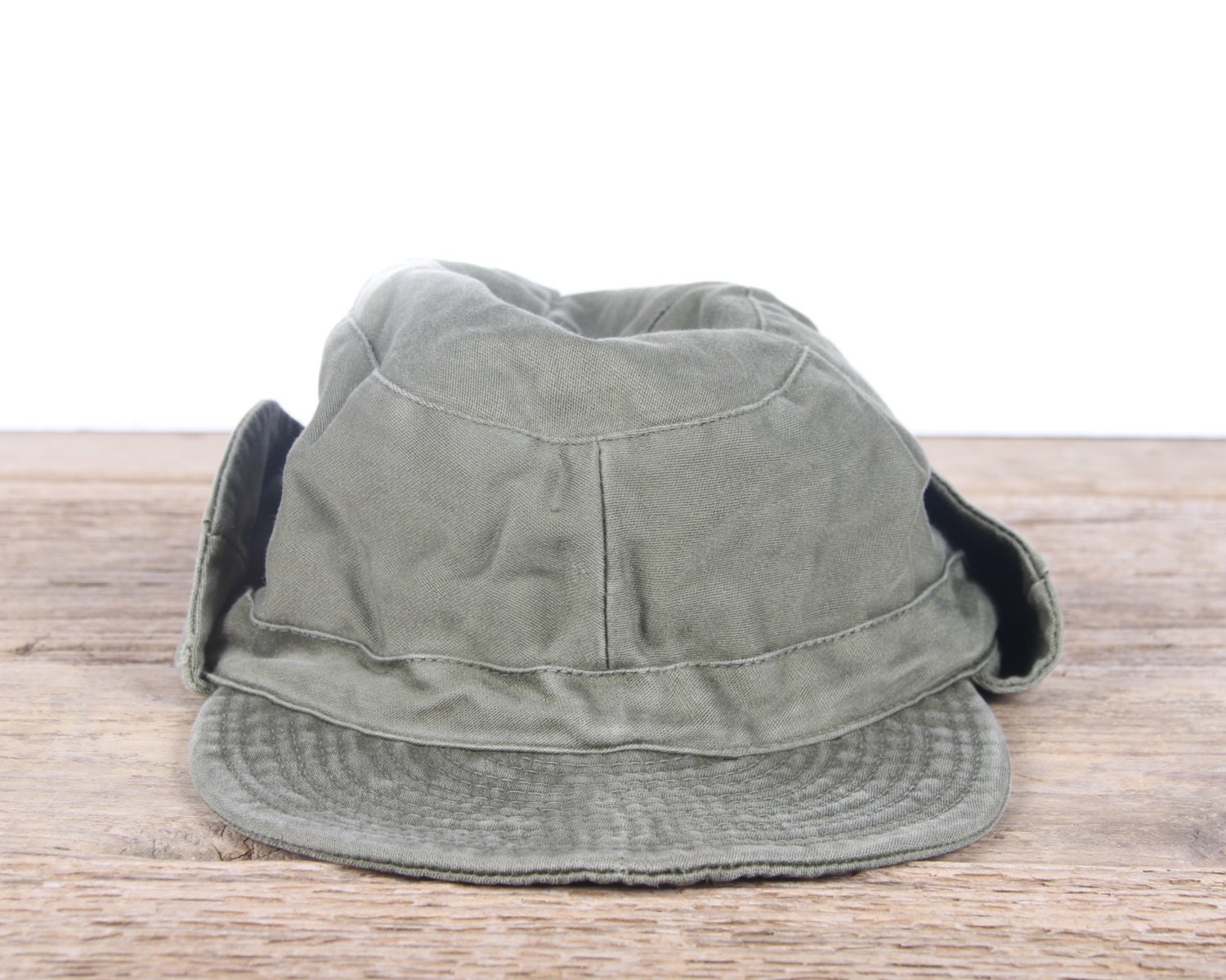 Vintage Military Cotton Field Hat / Small Army Cap / Green Retro
