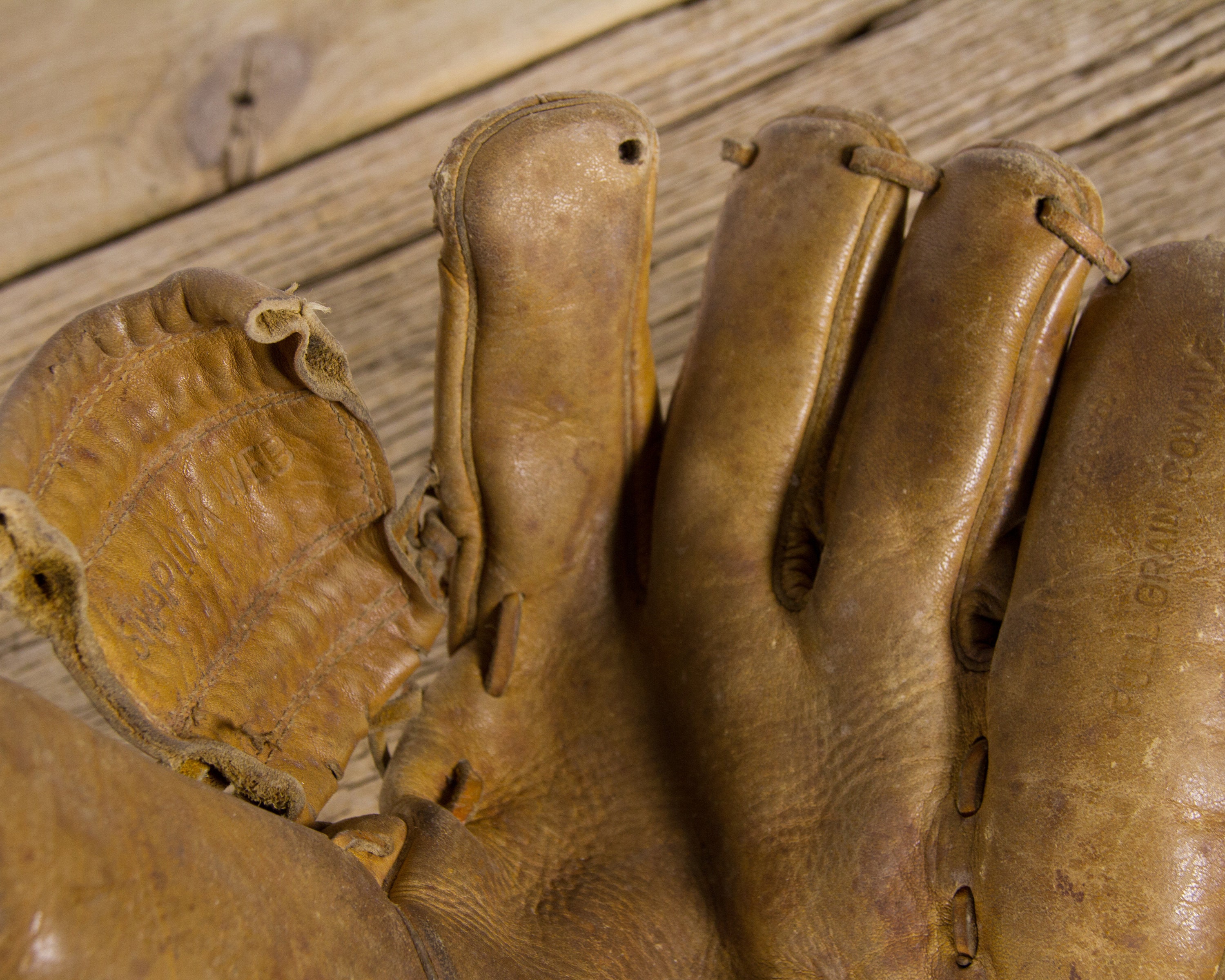 Antique Leather Baseball Glove / Old Baseball Mitt / Vintage Leather
