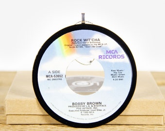 Vintage Bobby Brown "Rock Wit'cha" Vinyl Record Christmas Ornament from 1989 / Vintage Holiday Decor / Rock, Pop, R&B