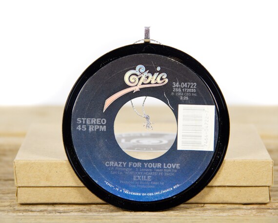 Vintage Exile "Crazy For Your Love" Record Christmas Ornament from 1984 / Vintage Holiday Decor / Rock, Country Rock
