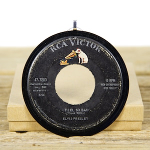 Vintage Elvis Presley &quot;I Feel So Bad&quot; Vinyl Record Christmas Ornament from 1961 / Vintage Holiday Decor / Elvis Gift / Record Gift / Rock