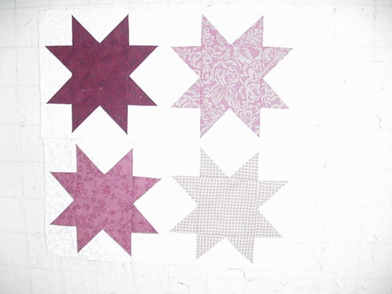 Set of 16 Rose or Mauve 6 inch star quilt blocks squares