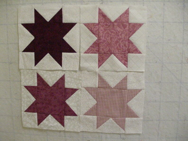 Set of 16 Rose or Mauve 6 inch star quilt blocks squares