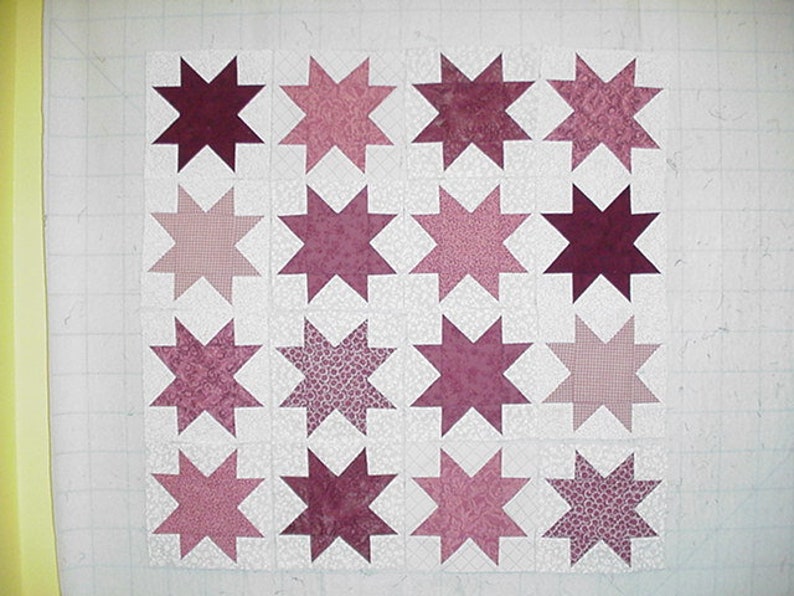 Set of 16 Rose or Mauve 6 inch star quilt blocks squares