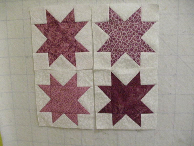 Set of 16 Rose or Mauve 6 inch star quilt blocks squares